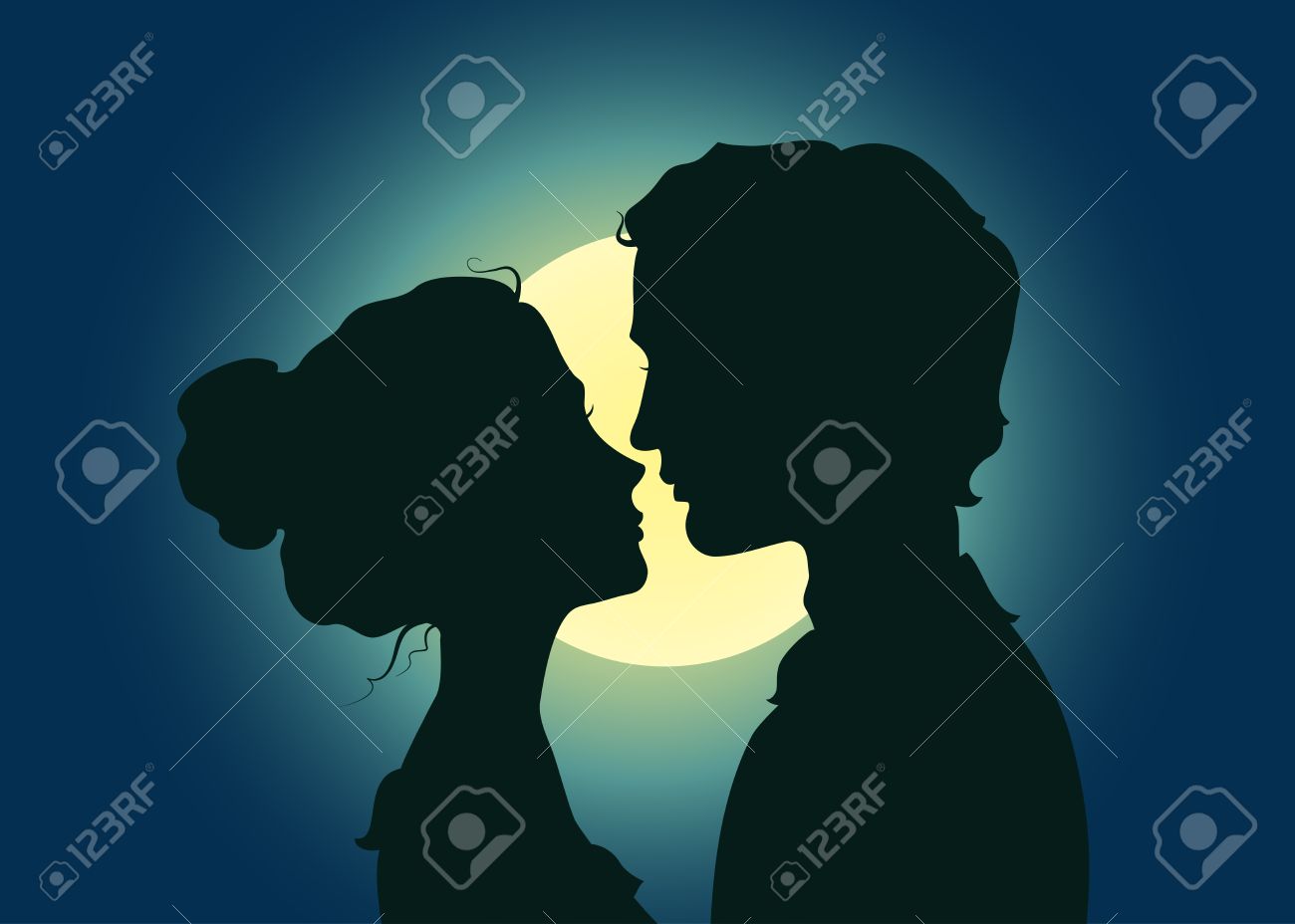 Siluetas De La Pareja Besandose En El Claro De Luna Ilustraciones Vectoriales Clip Art Vectorizado Libre De Derechos Image 21791552 siluetas de la pareja besandose en el claro de luna