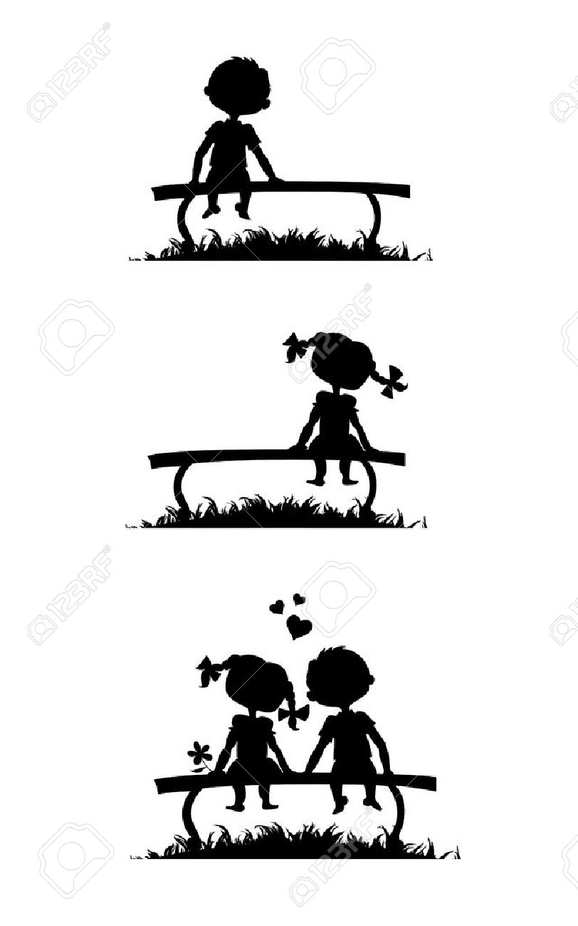 Silhouettes D Un Garcon Et Une Fille Assise Sur Un Banc Histoire D Amour Comics Clip Art Libres De Droits Vecteurs Et Illustration Image 21791586