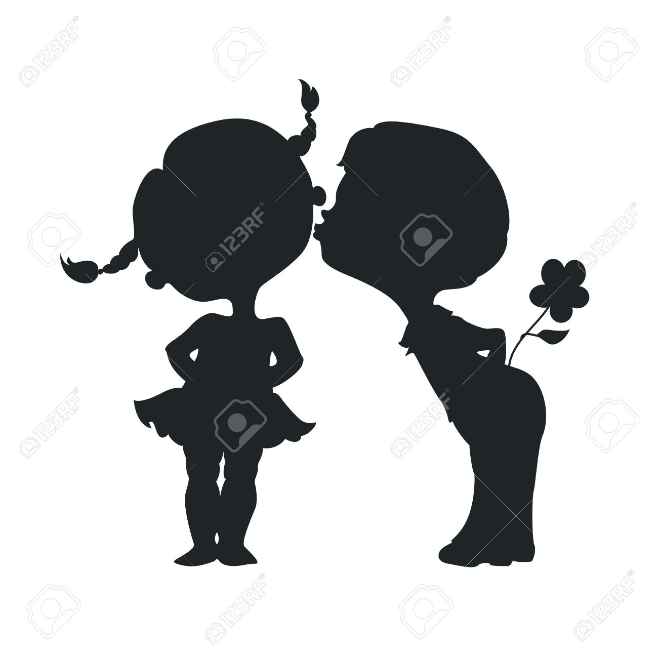 silhouettes of kissing boy and girl stock vector 27329945