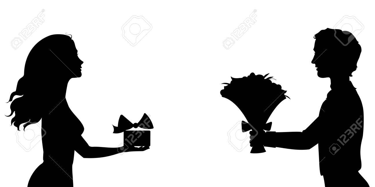 ギフト ベクトル図と男女のシルエットのイラスト素材 ベクタ Image