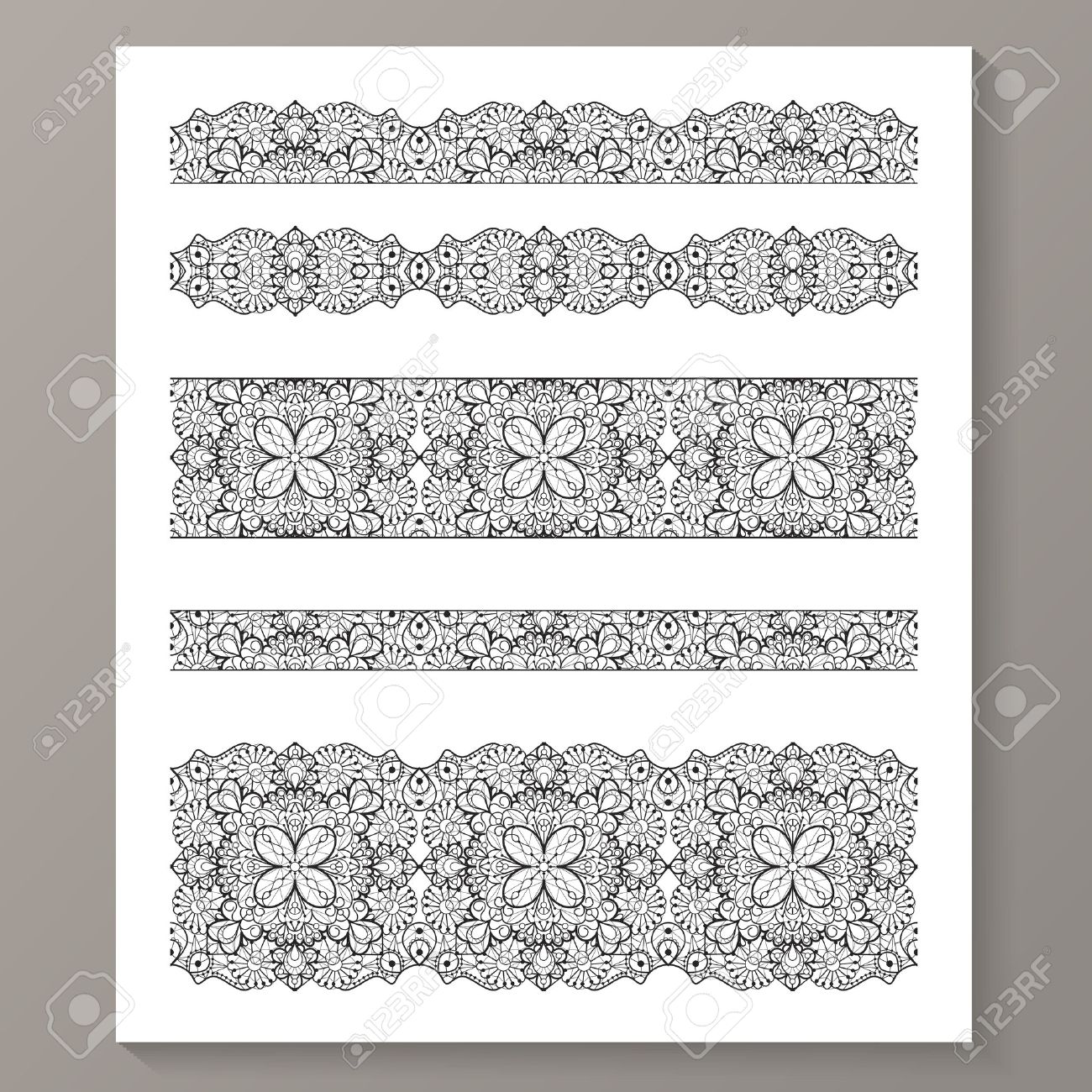set of seamless lace borders with transparent background can