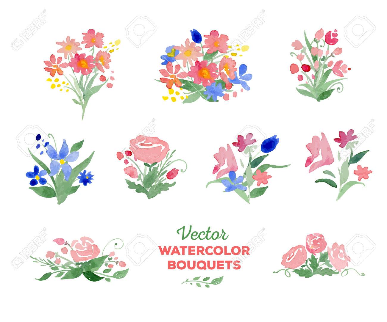 watercolor floral bouquets great for wedding and birthday