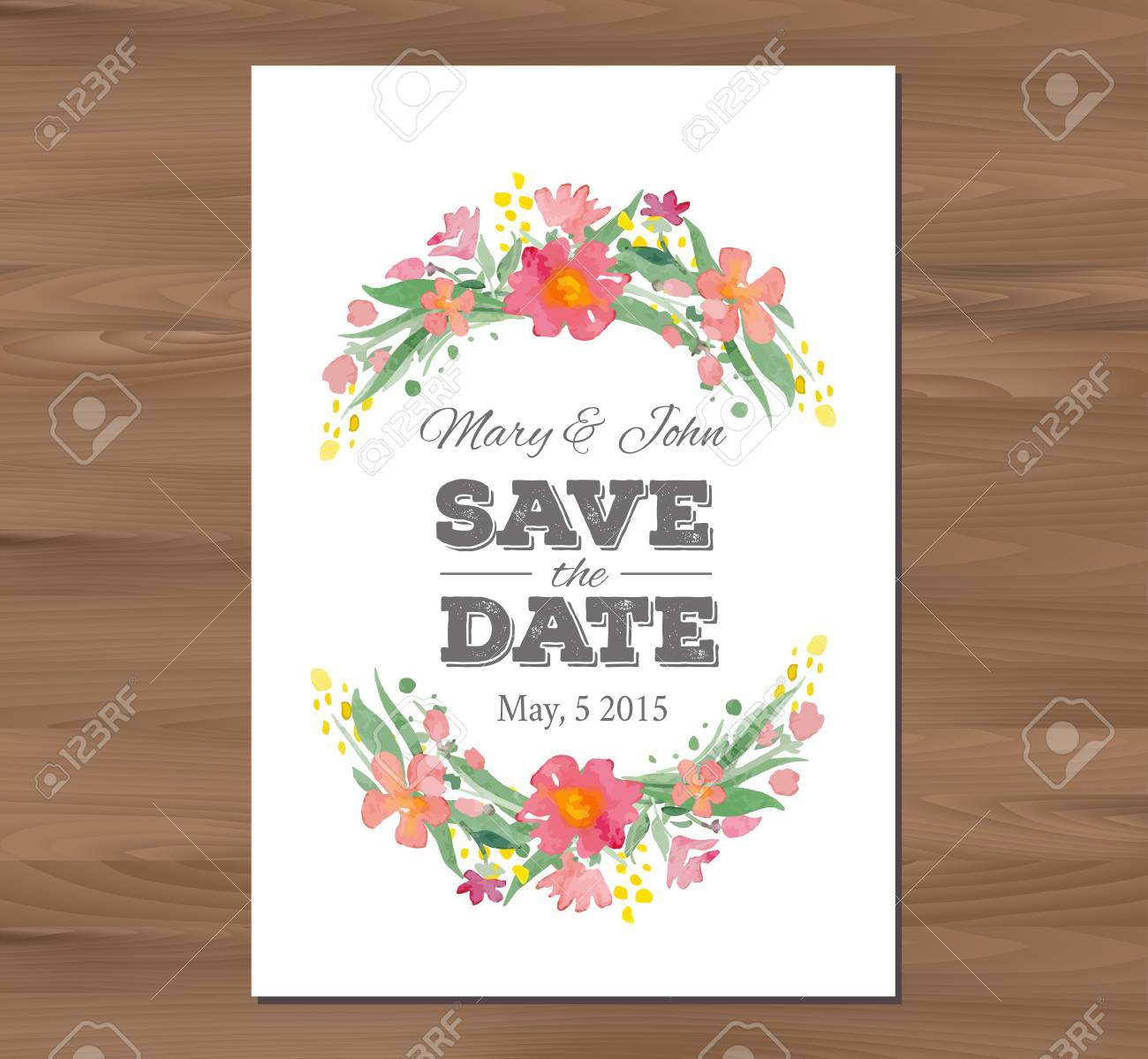 save the date wedding invitation with watercolor flowers and