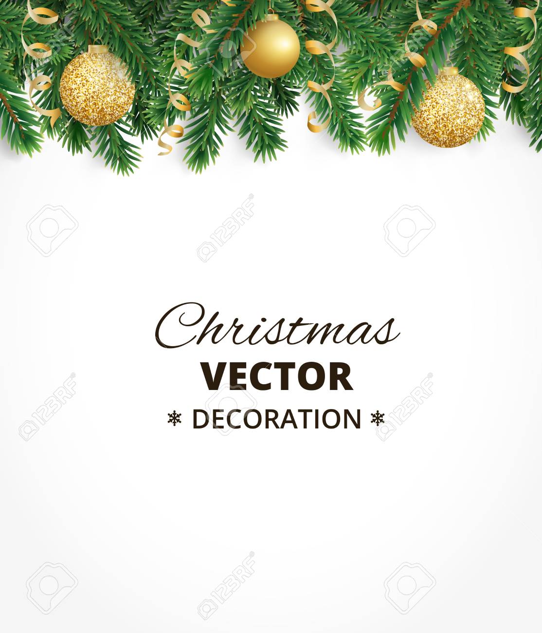 background with christmas tree garland and ornaments hanging