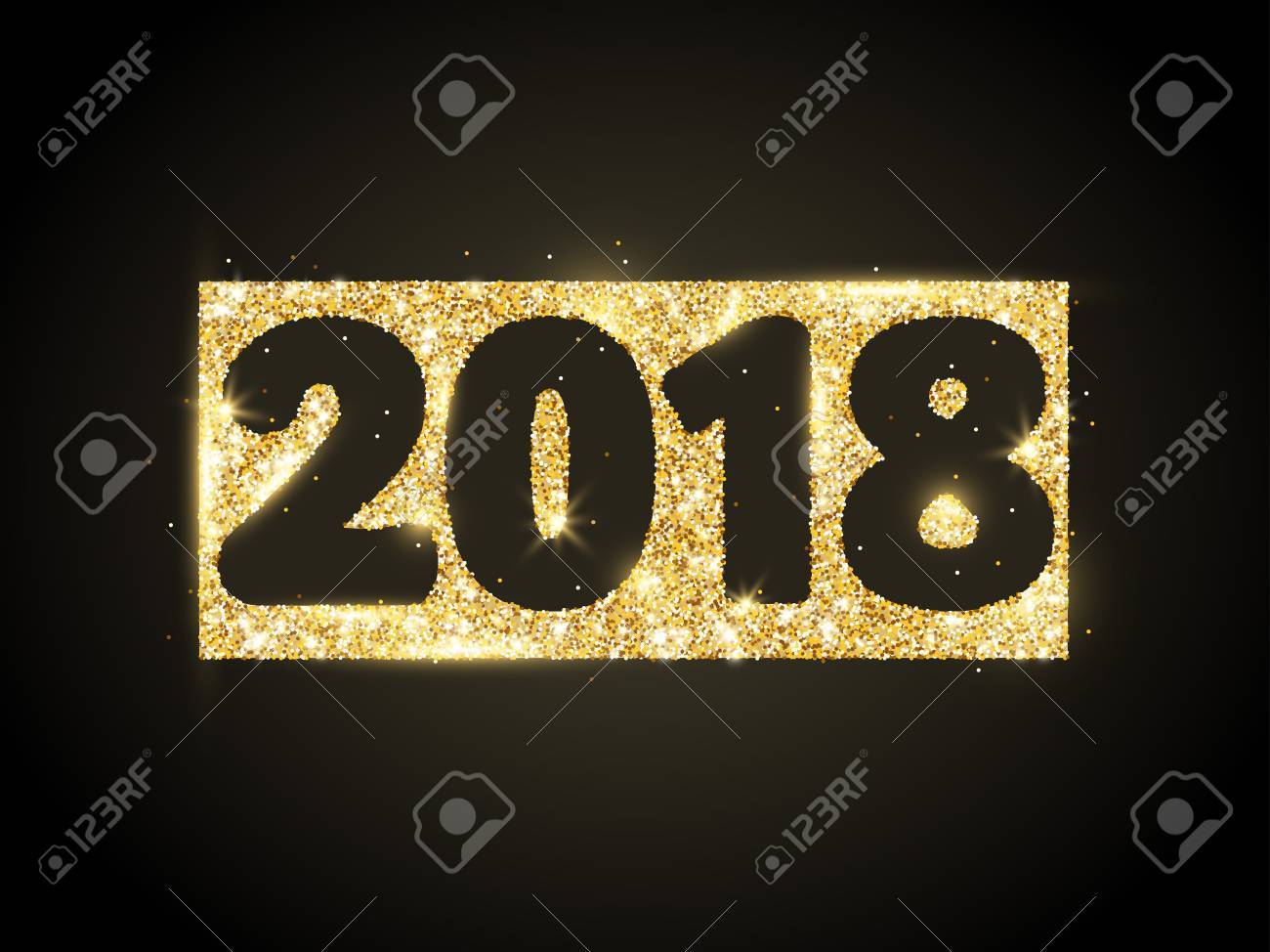 2018 glitter typography design golden sparkling rectangle with black calendars
