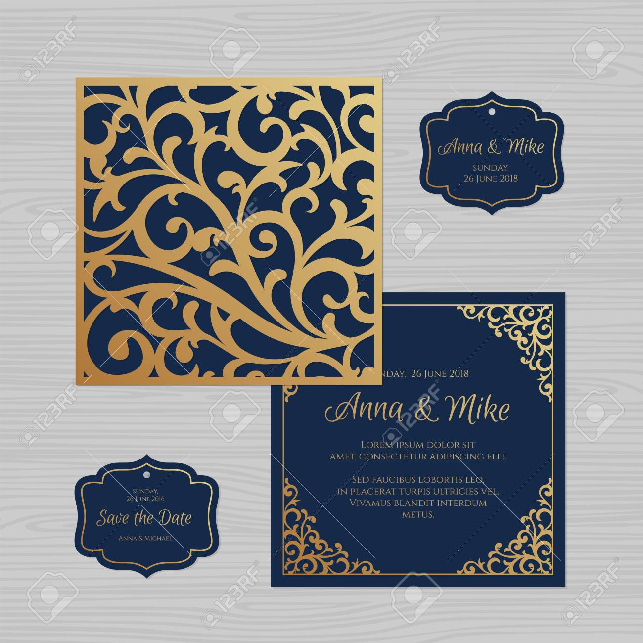 wedding invitation or greeting card with vintage ornament paper