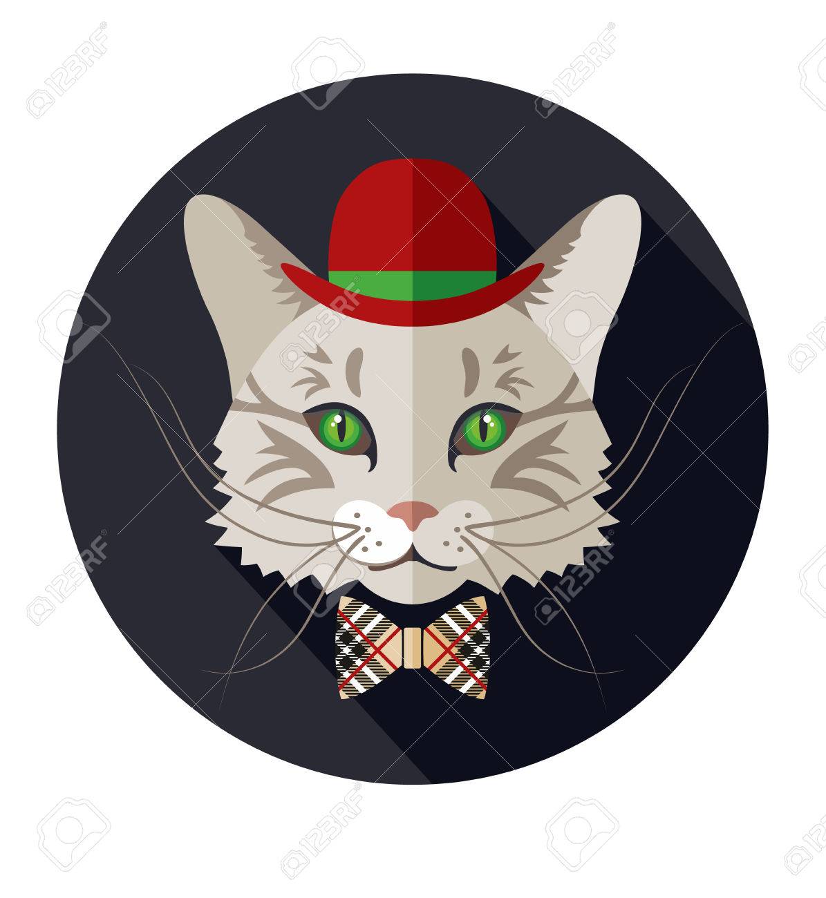 Vecteur animal, portrait de chat, look vintage, chat habillé dans le style rétro