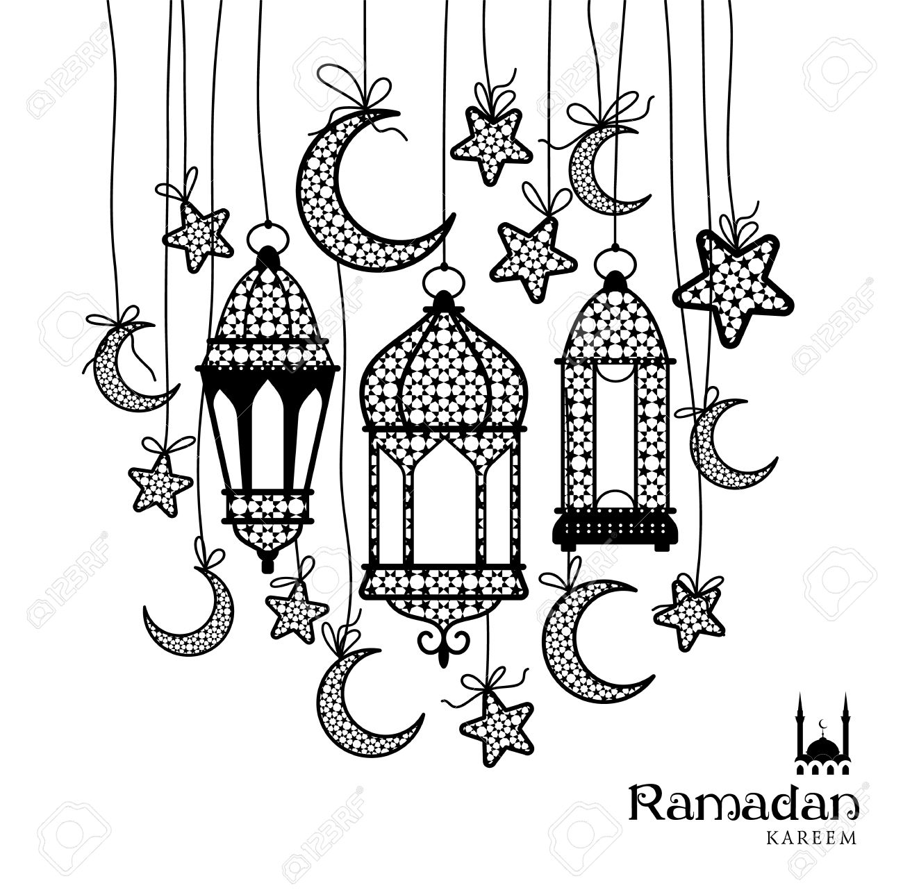 ramadan kareem celebration greeting card decorated with black black and white greeting card