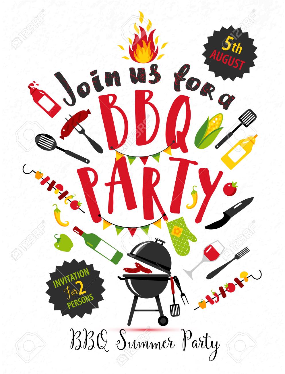 bbq party invitation on white background with symbols of bbq bbq party invitation