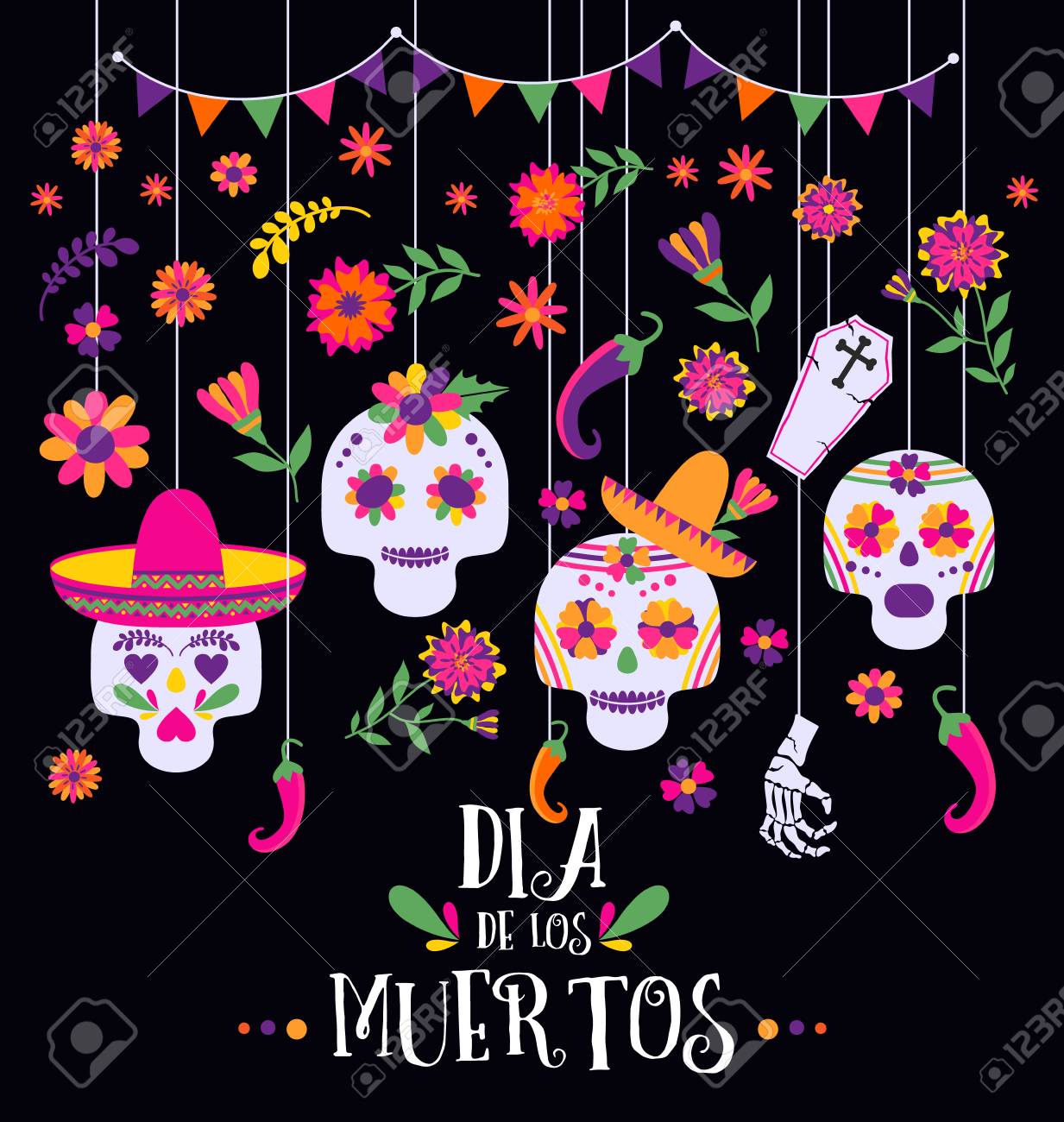 Day Of The Dead Dia De Los Muertos Banner With Colorful Mexican Stock Photo Picture And Royalty Free Image Image 108438214