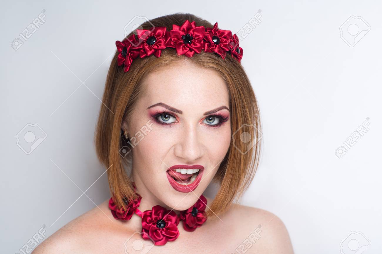 Closeup Portrait Beautiful Girl Woman Lady With Volume Combed