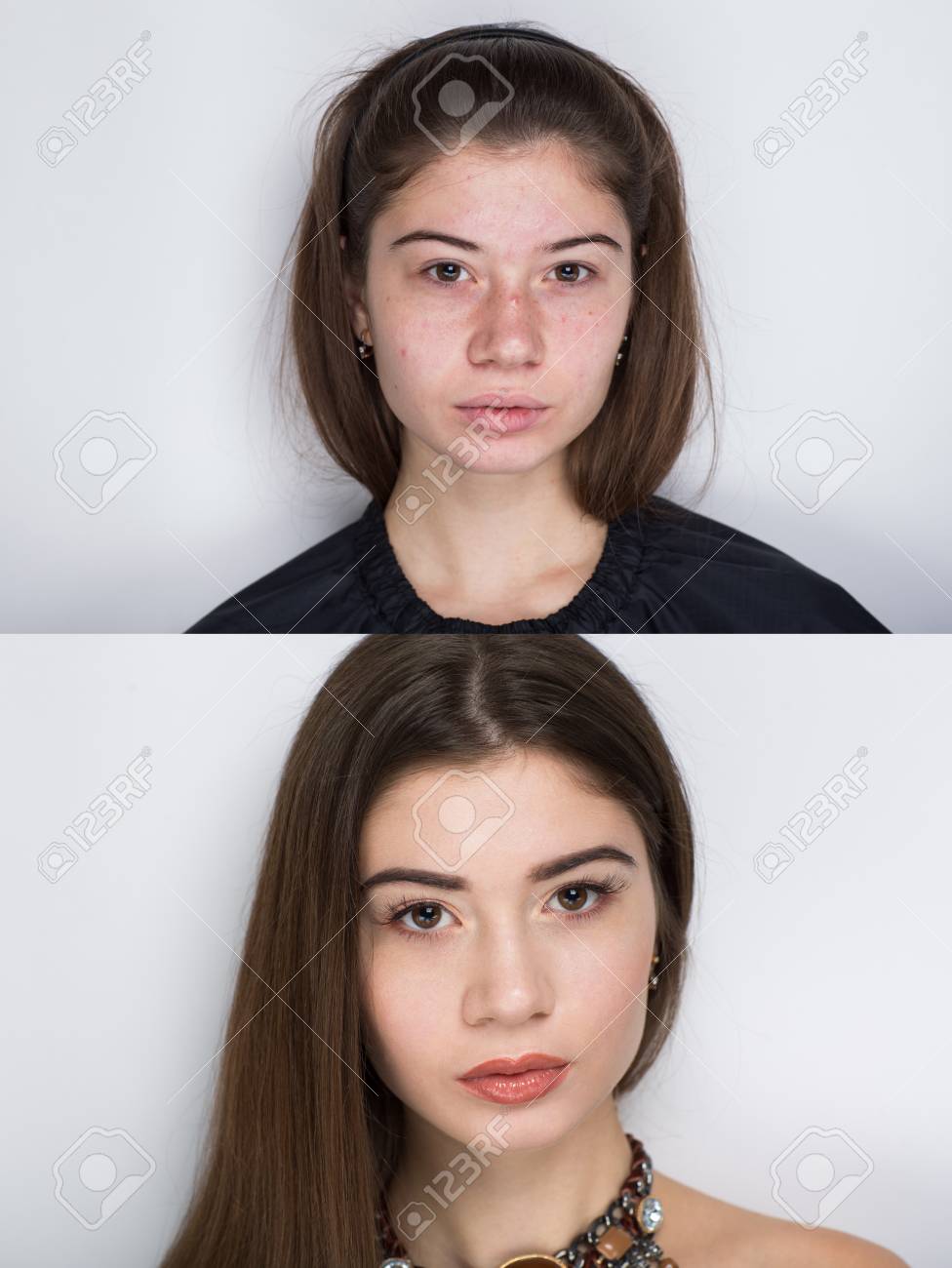 Comparison Portrait Young Beautiful Woman Without And With Makeup Cosmetics Nude Natural Beauty Make Up Comparison Portrait Young Beautiful Woman Without And With Makeup Cosmetics Nude Natural Beauty Make Up