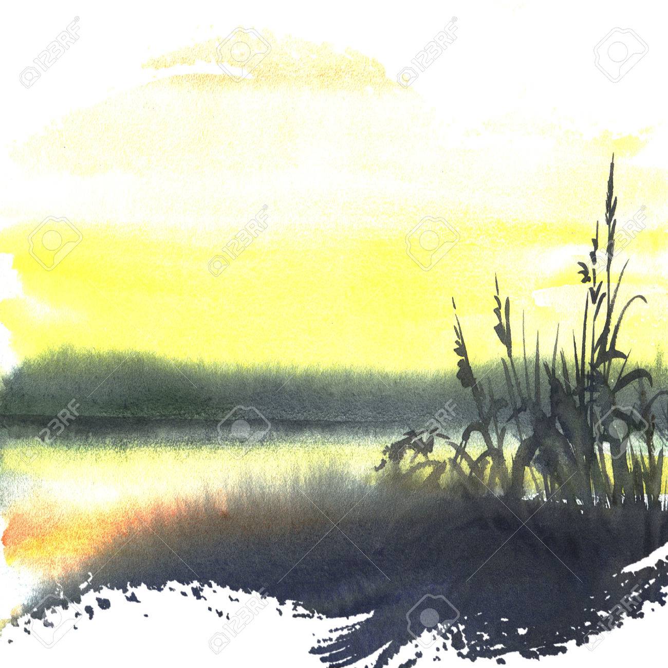 絵画「夕日を浴びて～ 森の散歩道」 水彩画