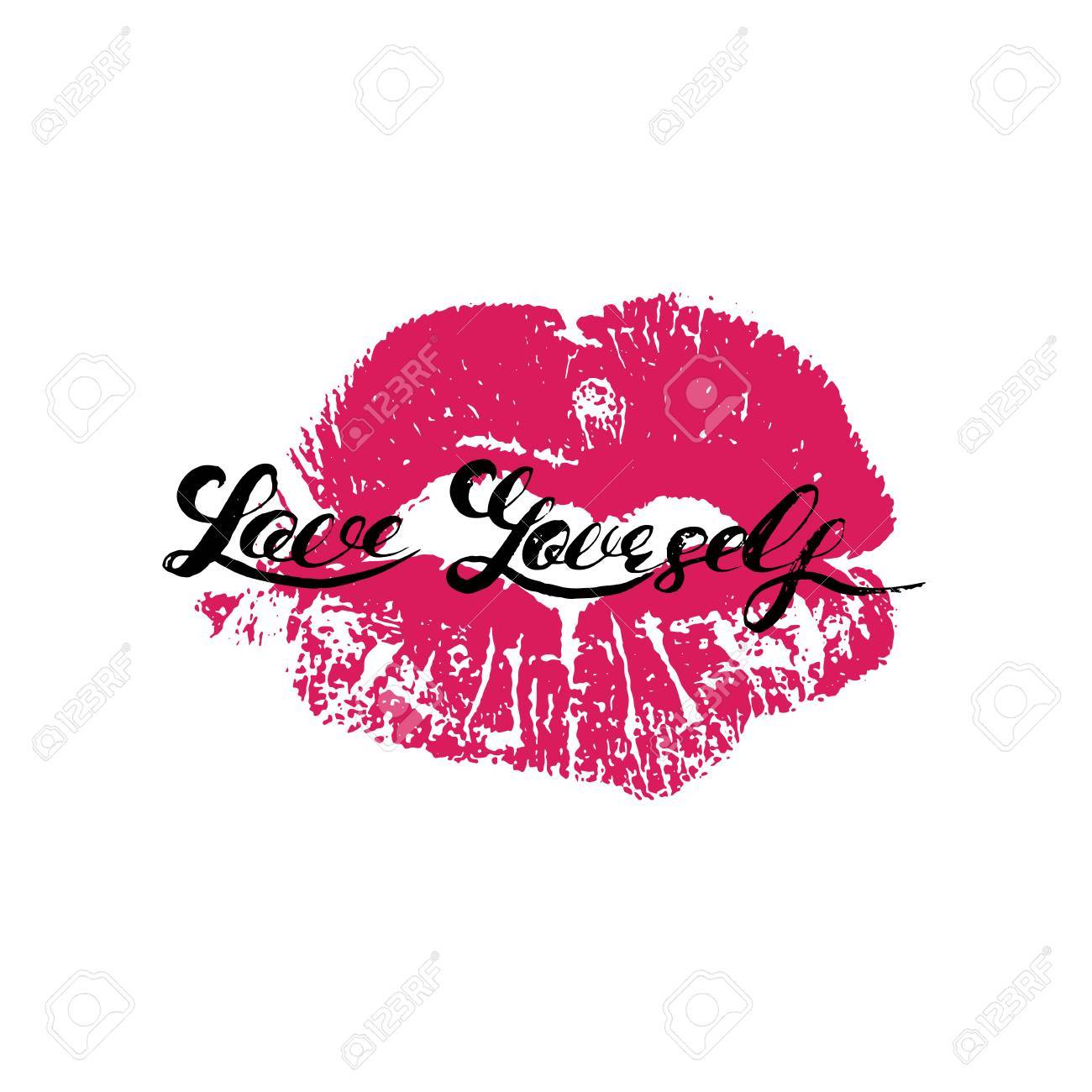 ピンクの唇印刷と Atr ポスター ベクトル図手描き愛自分フリーハンド 