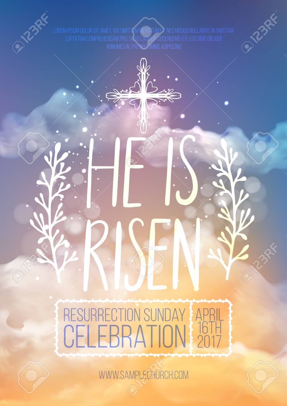 He Is Risen, Vector Easter Religious Poster Template With ...