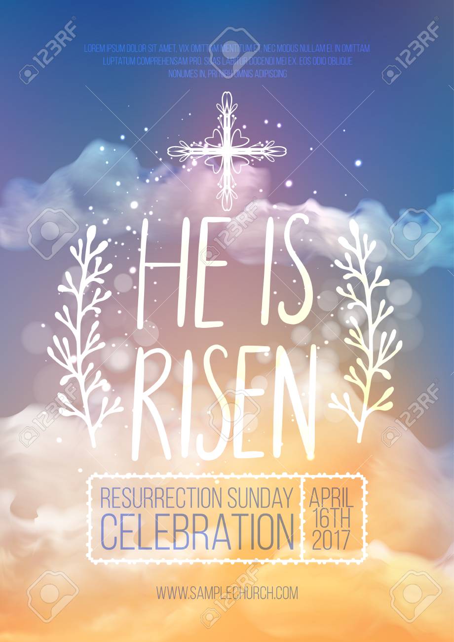 He Is Risen, Vector Easter Religious Poster Template With ...