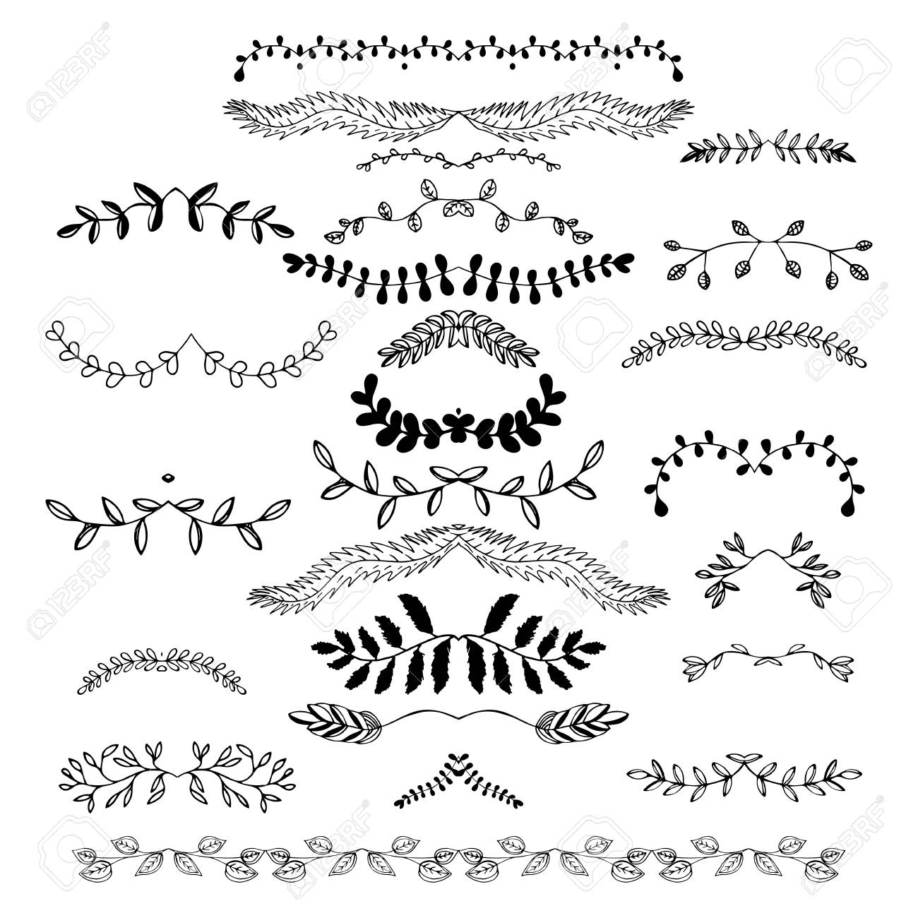 Bordures Florales Dessinees A La Main Dingbats Diviseurs Couronnes Pour La Decoration De La Page Illustration Vectorielle Isolee Sur Fond Blanc Peut Etre Utilise Pour Des Cartes D Anniversaire Des Invitations De Mariage