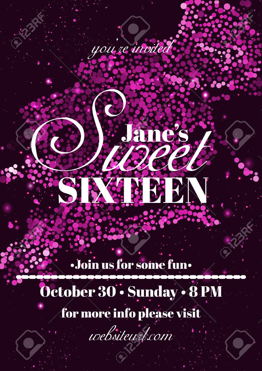 sweet sixteen glitter party invitation flyer template design