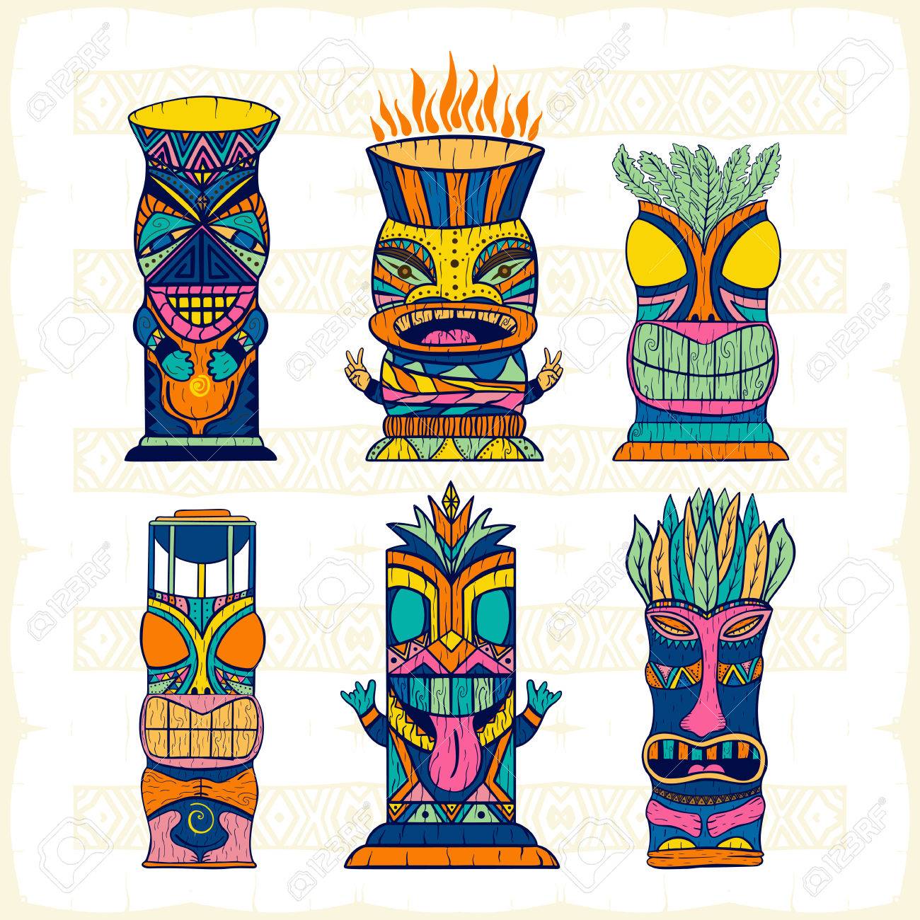 Colourful Wood Polynesian Tiki Idols, Gods Statue Carving. Vector  Illustration Set. Royalty Free SVG, Cliparts, Vetores, e Ilustrações Stock.  Image 84829086., image size:1300x1300