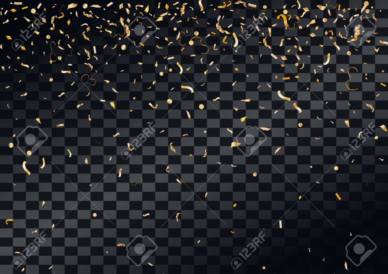 宙を舞うと抽象的な背景には 金色の紙吹雪が点在しています 空白の休日イベントお祝いテンプレート ベクター グラフィックは 透明な背景に分離されました のイラスト素材 ベクタ Image