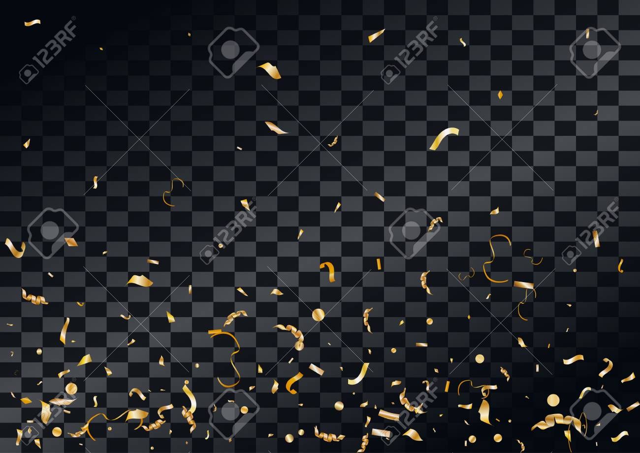 宙を舞うと抽象的な背景には 金色の紙吹雪が点在しています 空白の休日イベントお祝いテンプレート ベクター グラフィックは 透明な背景に分離されました のイラスト素材 ベクタ Image