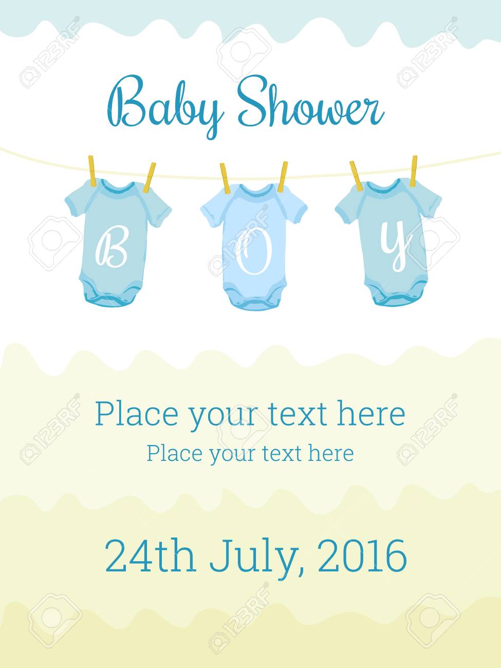 Baby Shower Invitation Card Template For Baby Boy Cute Design Elements For Postcard Invitation Banner Flyer Collage Decoration Editable Vector Illustration Pastel Colors Blue And Yellow Royalty Free Cliparts Vectors And Stock