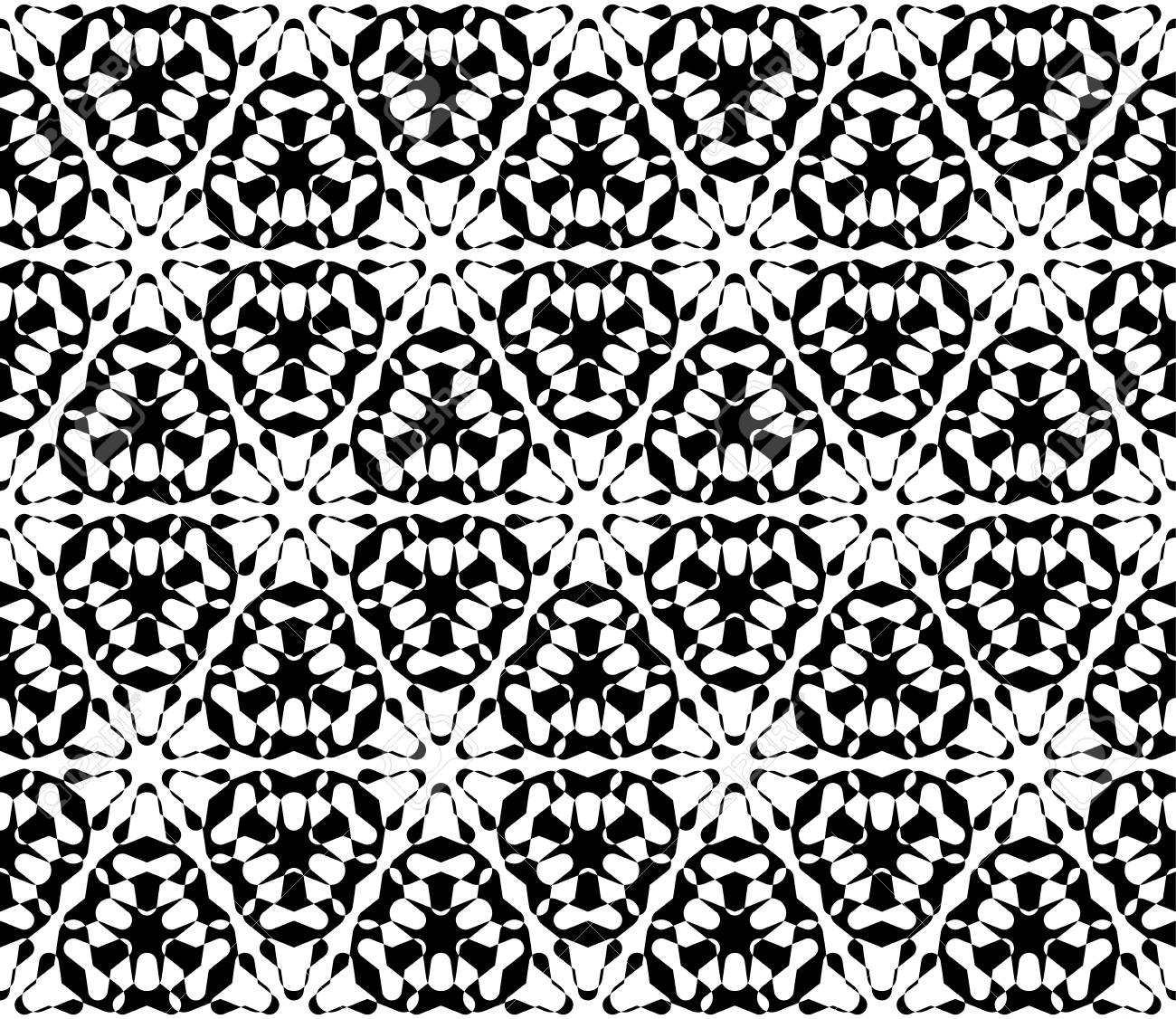 ベクトル モノクロのテクスチャー 黒 白の抽象的な装飾背景 花の数字は 格子のイラストは タイルを繰り返します 滑らかな幾何学的なシームレス パターン 印刷 装飾 デジタル Web をデザインします のイラスト素材 ベクタ Image
