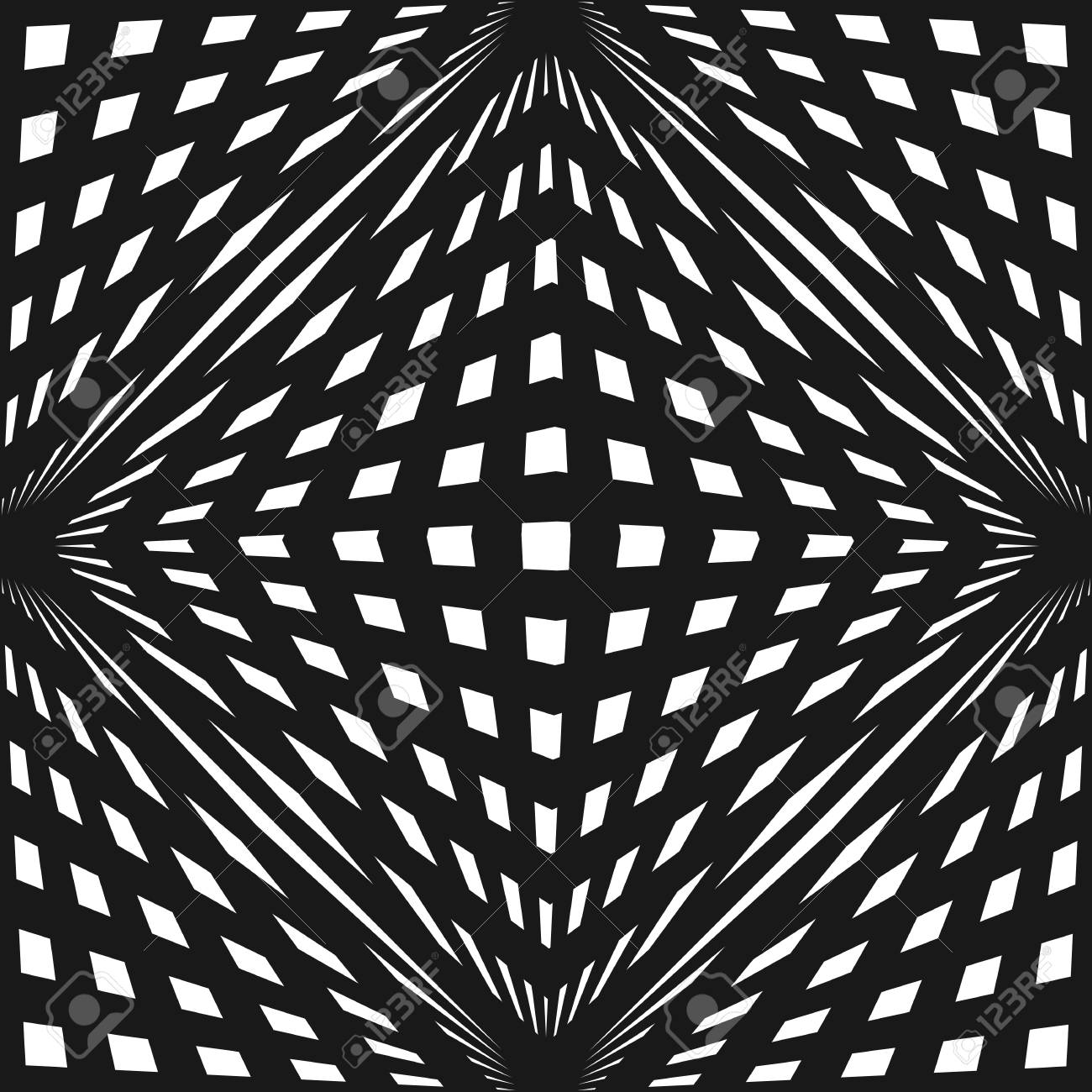 ベクトルの幾何学的な市松模様 交差線 ストライプ 立体の形の黒 白のシームレスなテクスチャです 目の錯覚効果 モダンな白黒の抽象的な背景 ポップアート スタイル デザイン のイラスト素材 ベクタ Image