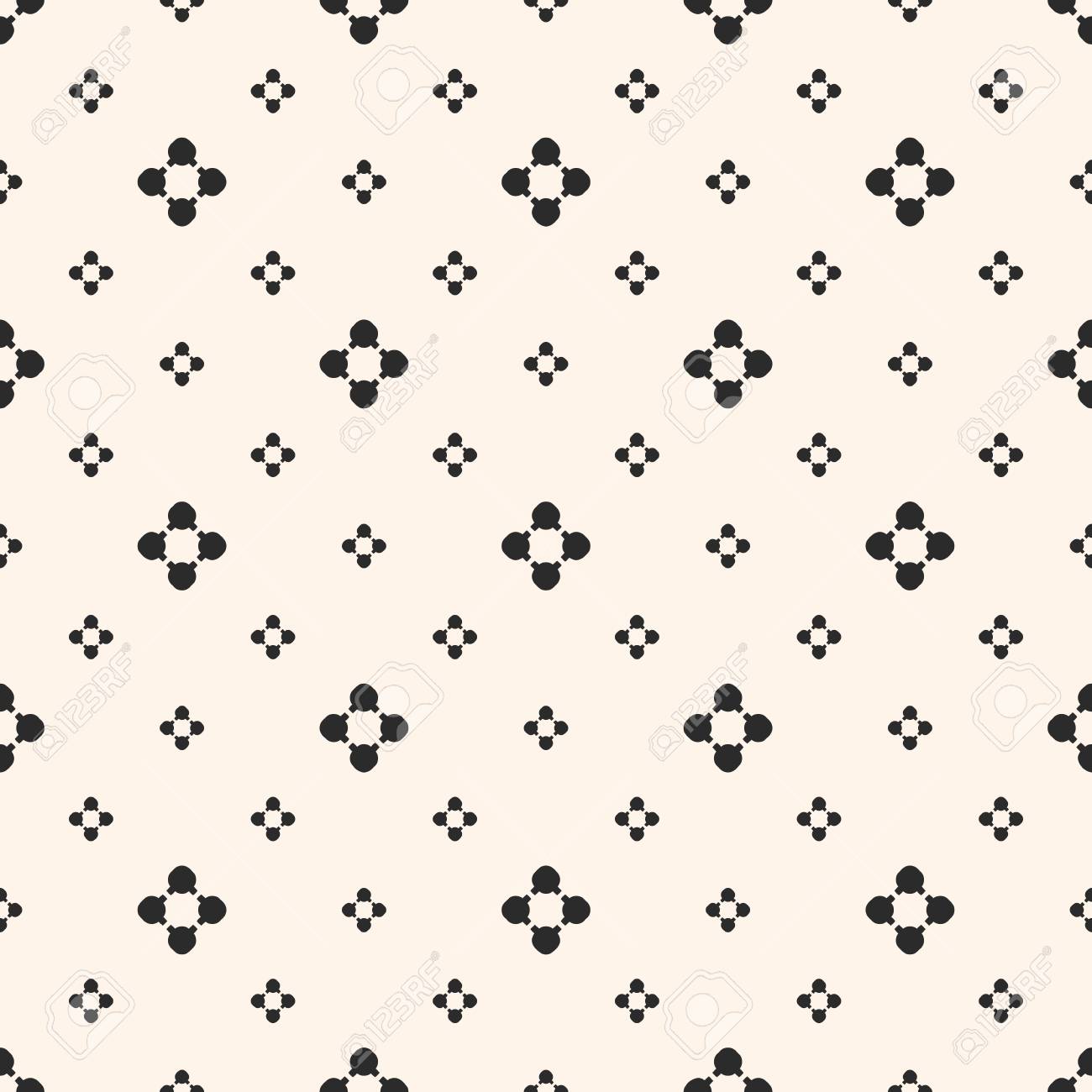 シンプルな花のテクスチャー 小さな花のシルエットとビンテージの幾何学模様 ベクトルの抽象的なモノクロ背景 ベージュの背景の黒の図形 包装 紙 カバーの装飾のための設計を繰り返す のイラスト素材 ベクタ Image