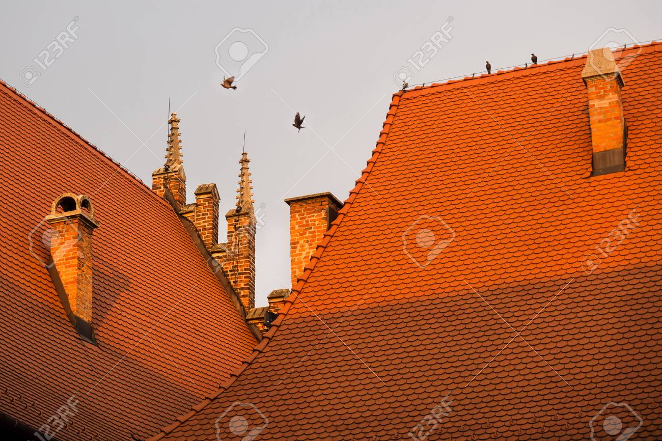 ヨーロッパの中世の建物の赤い屋根の一部 の写真素材 画像素材 Image
