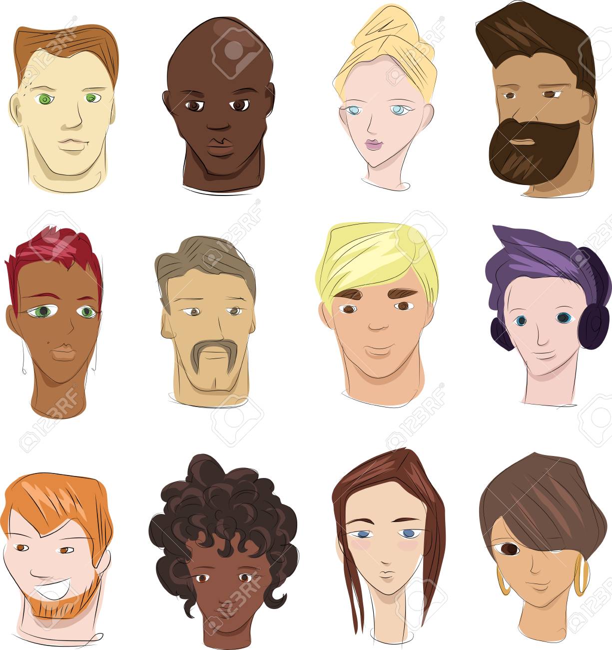 sketches of human faces in color royalty free cliparts vectors and