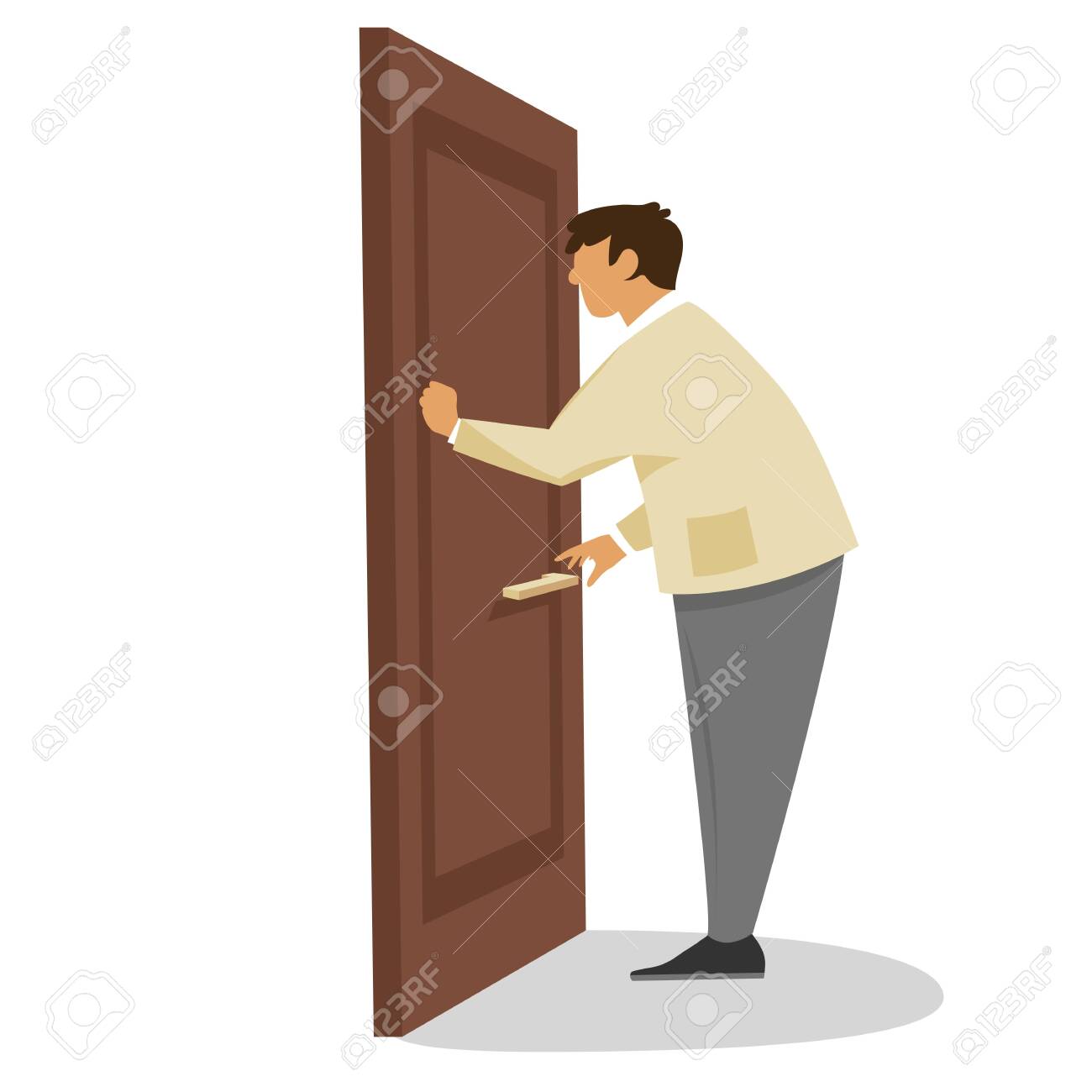 a man knocks on the door. vector flat illustration - 130213739 a man knocks on the door. vector flat illustration - 130213739