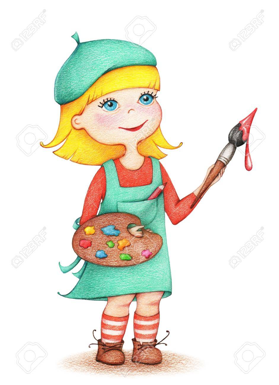 手は鉛筆で白い背景で女の子アーティストの画像を描画します キャラクター デザイン 創造的な人々 の職業コレクション の写真素材 画像素材 Image