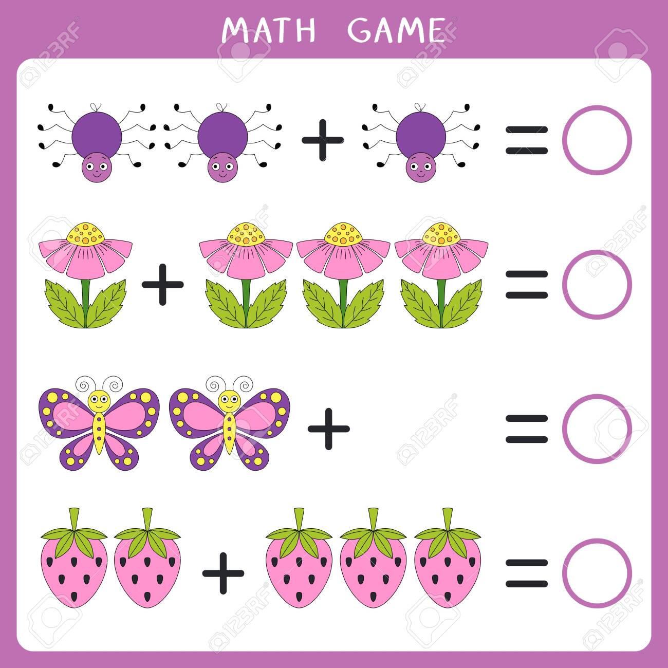 Educational math game for kids. Add and write the result. Vector illustration - 139632874 Educational math game for kids. Add and write the result. Vector illustration - 139632874