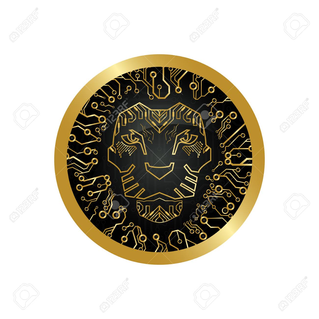 The Geometric Lion Logo In A Round Coin. Digital Technology Style.  Cryptocurrency And Bitcoin Lion Logo. Royalty Free SVG, Cliparts, Vectors,  and Stock Illustration. Image 123067909.