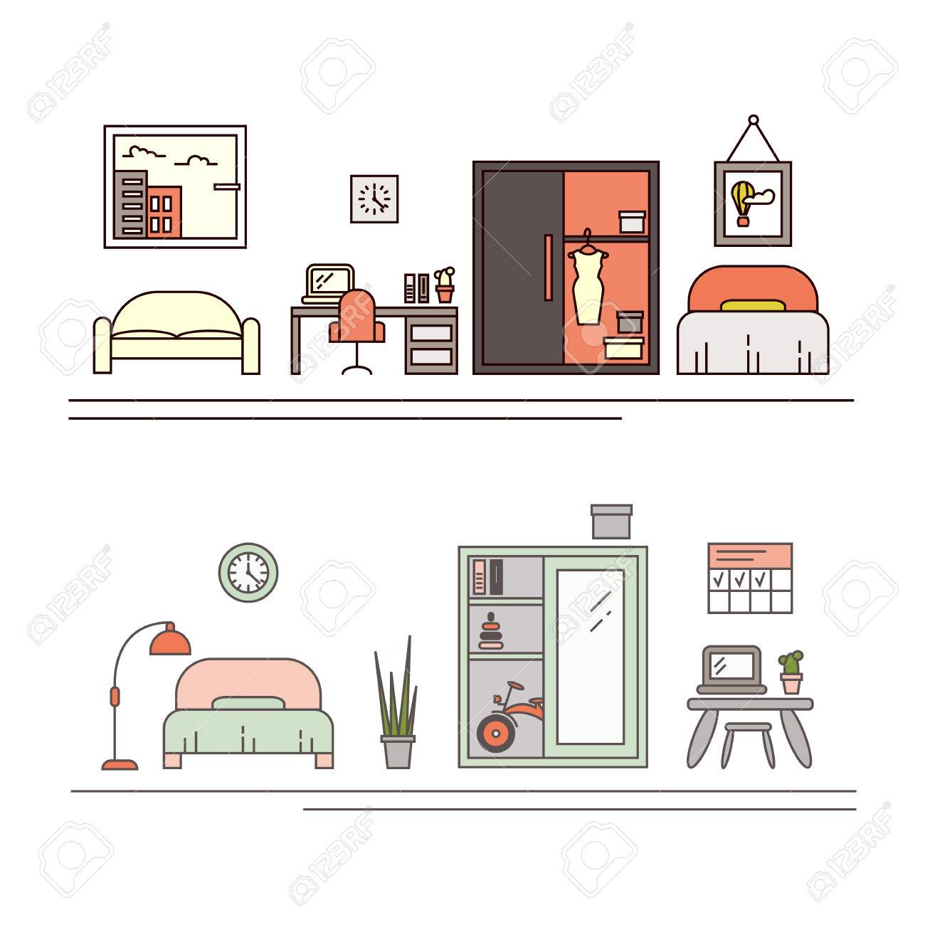 Vector Banner Mit Dunnen Linie Symbole Innendekorationselemente