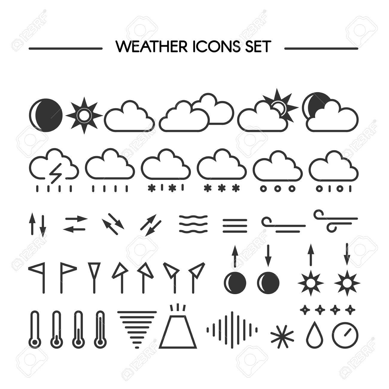 背景が白の天気アイコンのメガパックです ベクトル線スタイルのピクトグラム 清潔で簡単に編集します のイラスト素材 ベクタ Image
