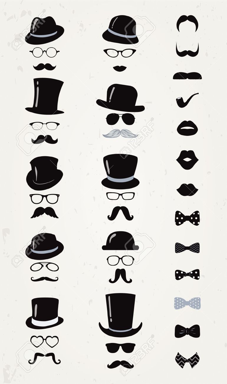 Hipster Retro Vintage Vector Icon Set, Mustache, Lips, Hats, Bow ties and Glasses Collection - 24684843 Hipster Retro Vintage Vector Icon Set, Mustache, Lips, Hats, Bow ties and Glasses Collection - 24684843