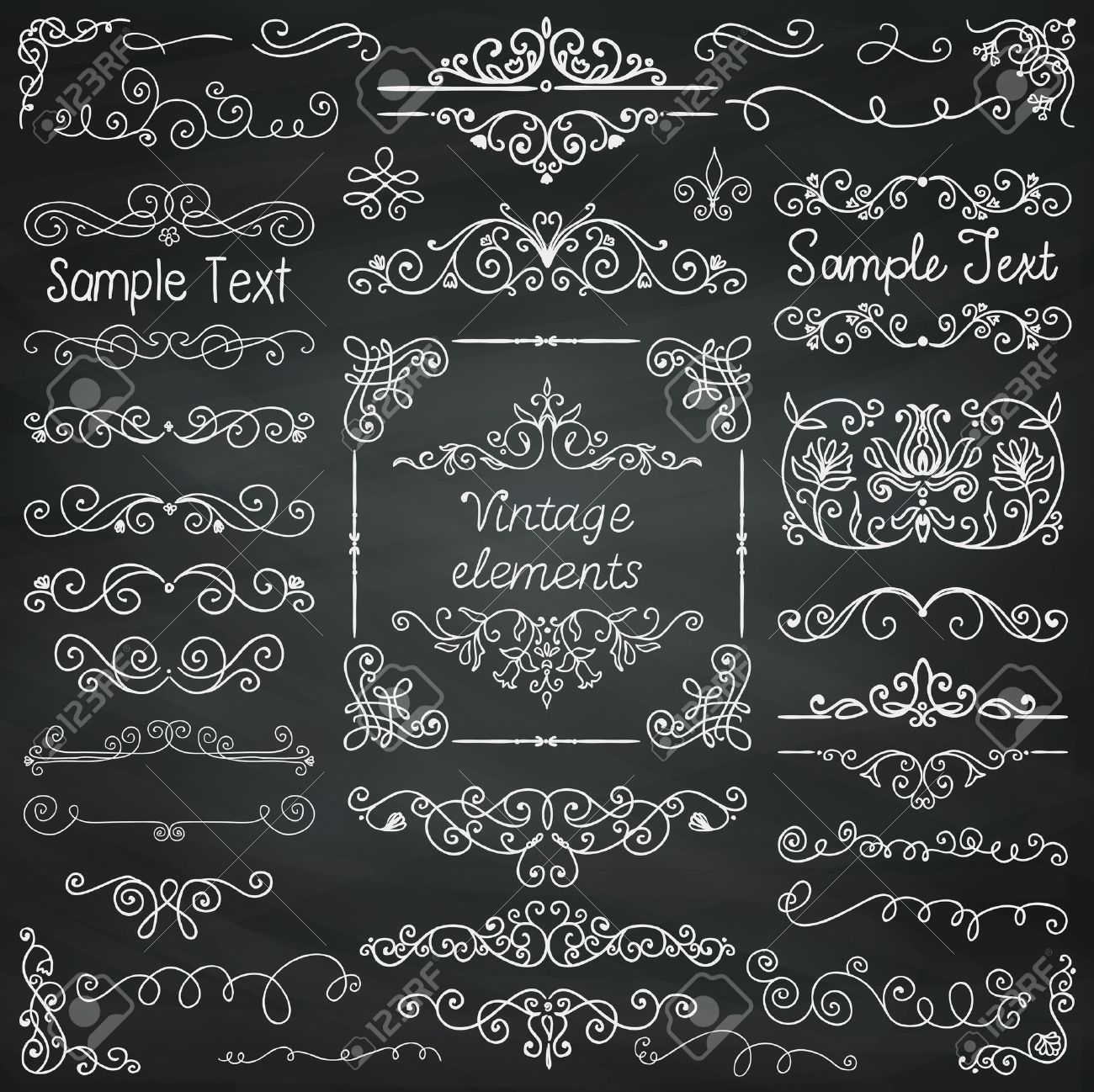 decorative vintage chalk drawing doodle design elements frames