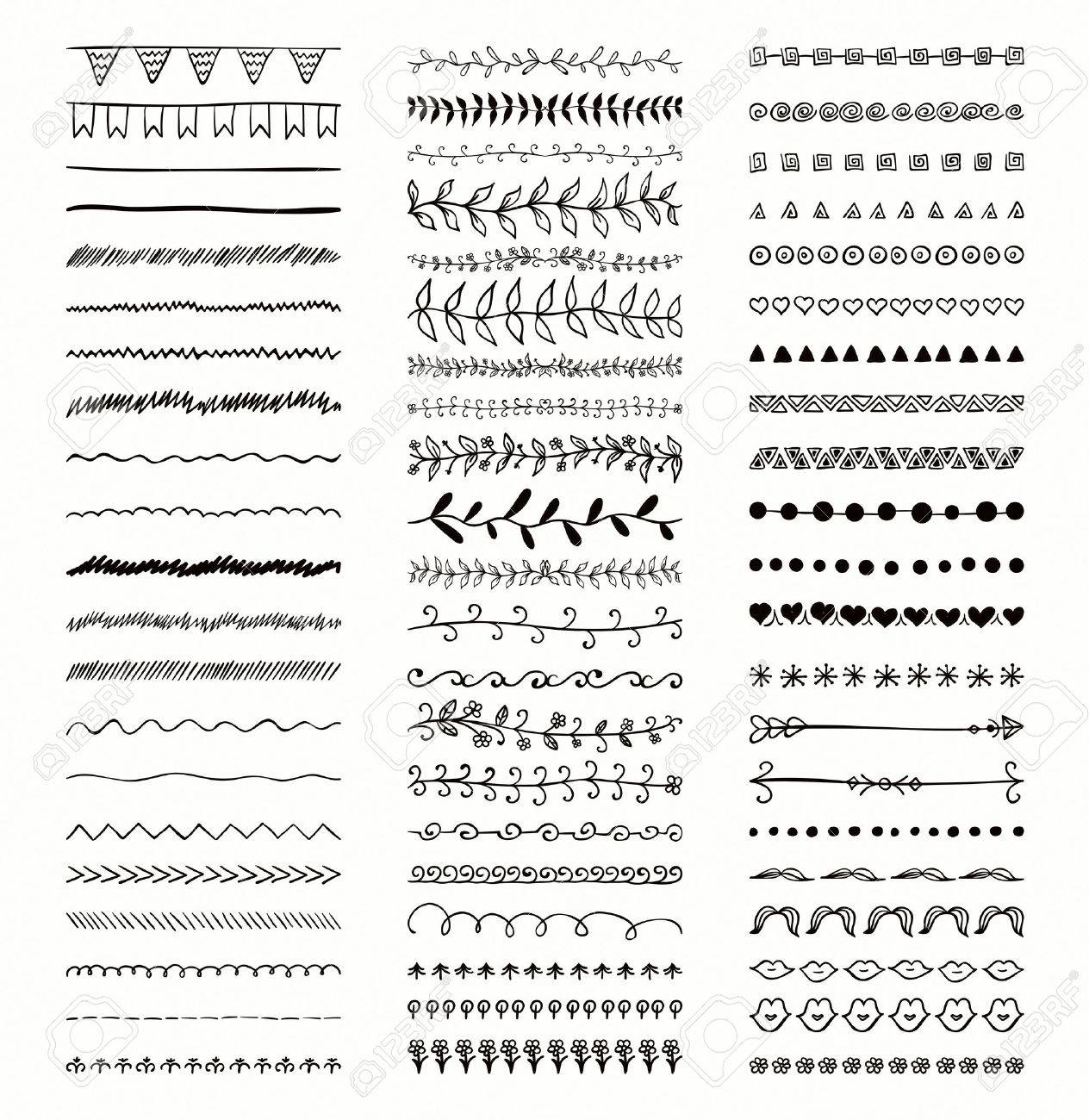 Set of Black Doodle Line Borders. Rustic Decorative Design Elements, Florals, Dividers, Arrows, Swirls, Scrolls. Sketched Illustration. - 53966795 Set of Black Doodle Line Borders. Rustic Decorative Design Elements, Florals, Dividers, Arrows, Swirls, Scrolls. Sketched Illustration. - 53966795