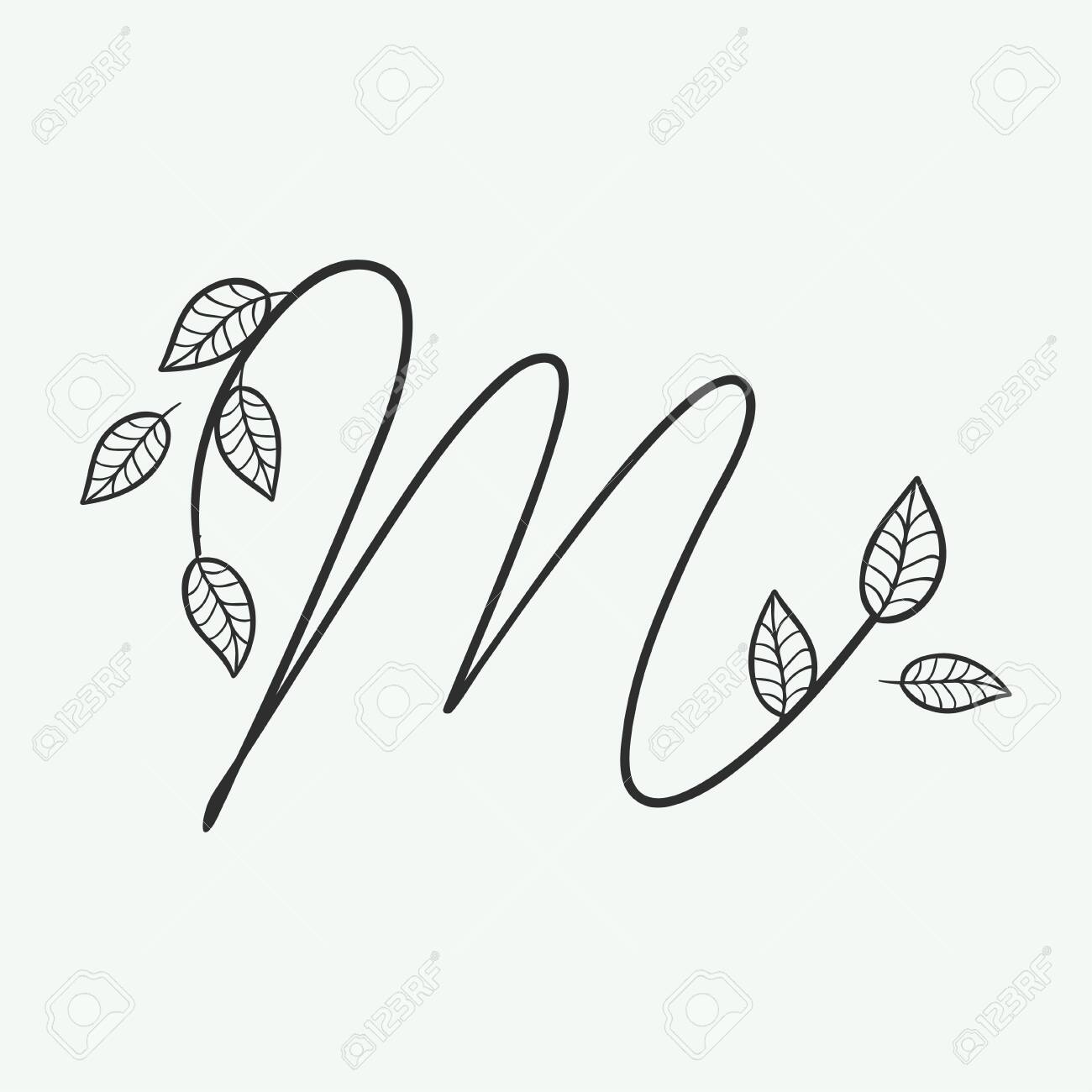Calligraphy Alphabet. Decorative Handwritten Font. Vector Letter M  Decorated With Leaves, Florals. Wedding Calligraphy. ABC For Your Design.  Floral Lettering. Monogram, Logo Branding Royalty Free SVG, Cliparts,  Vectors, And Stock Illustration. Image
