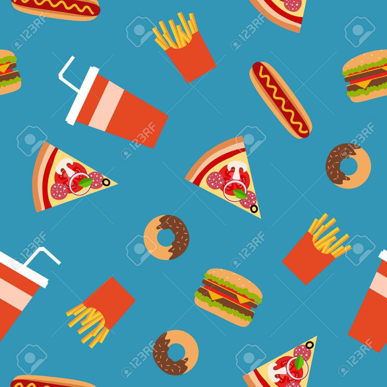 Fast food flat style seamless pattern. Vector background for your design. - 49724153 Fast food flat style seamless pattern. Vector background for your design. - 49724153