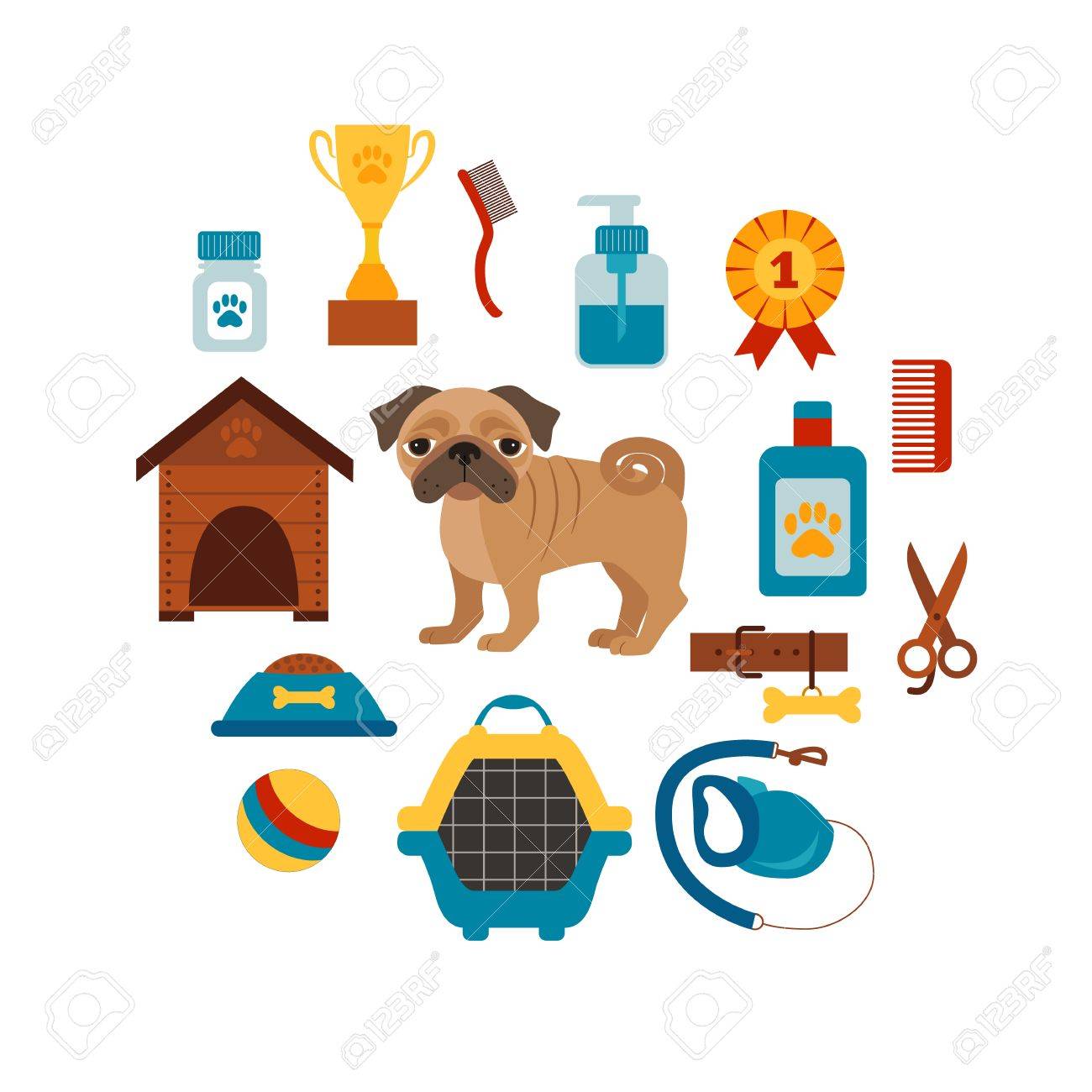 ペットの世話の要素を持つ犬の訓練の概念 犬の訓練 ボウル 首輪 ひも 犬のトレーニングのベクトル イラストのポスター フラット スタイルのカラフルな犬の訓練の概念 ペットのケア犬の訓練の概念 のイラスト素材 ベクタ Image