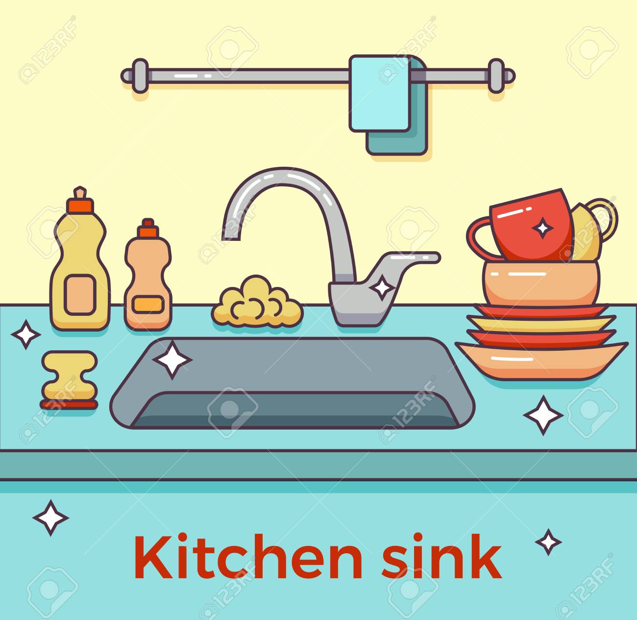 キッチン用品とキッチン シンク のイラスト素材 ベクタ Image