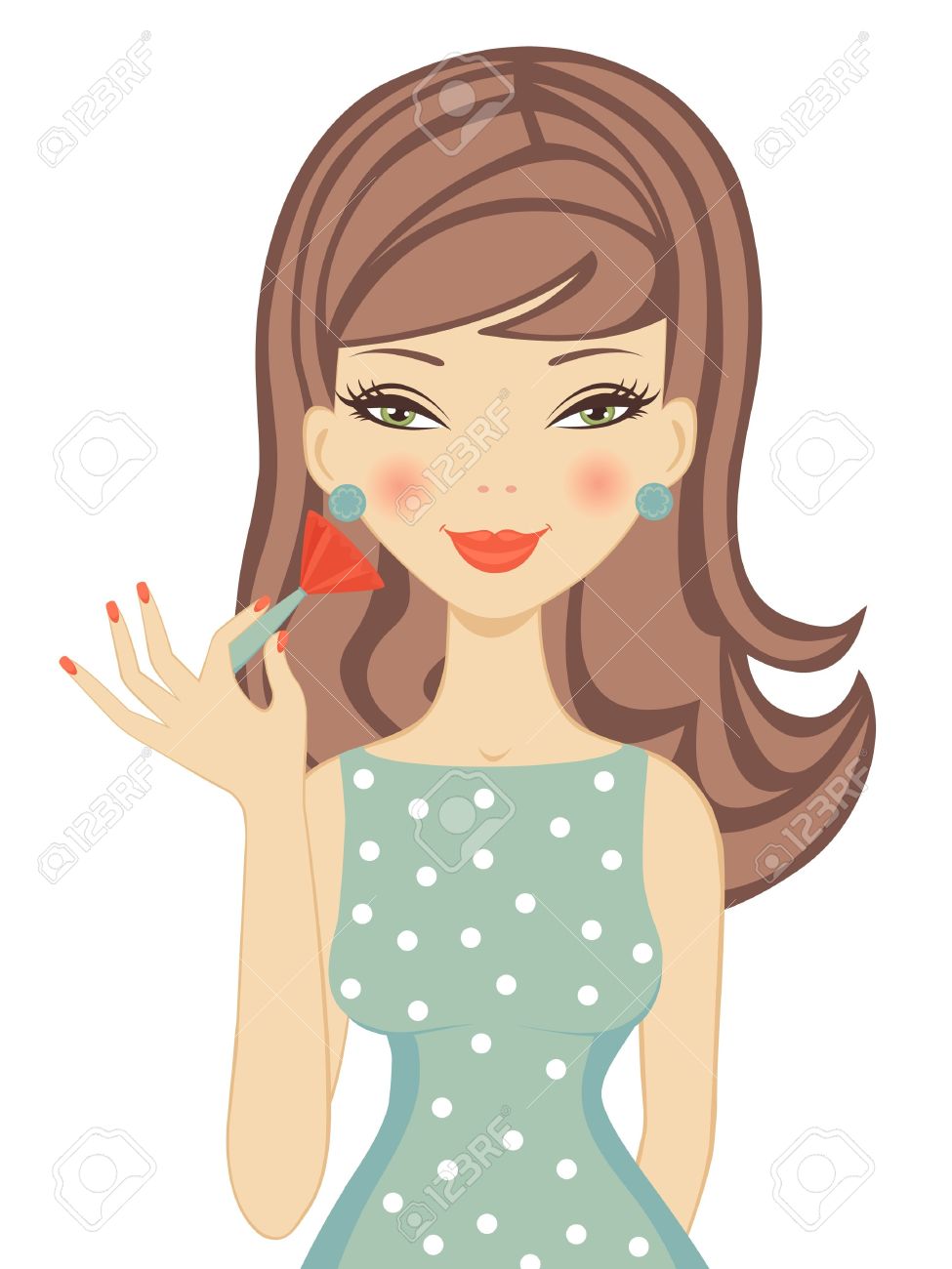 頬紅を適用するきれいな女性のイラストのイラスト素材 ベクタ Image