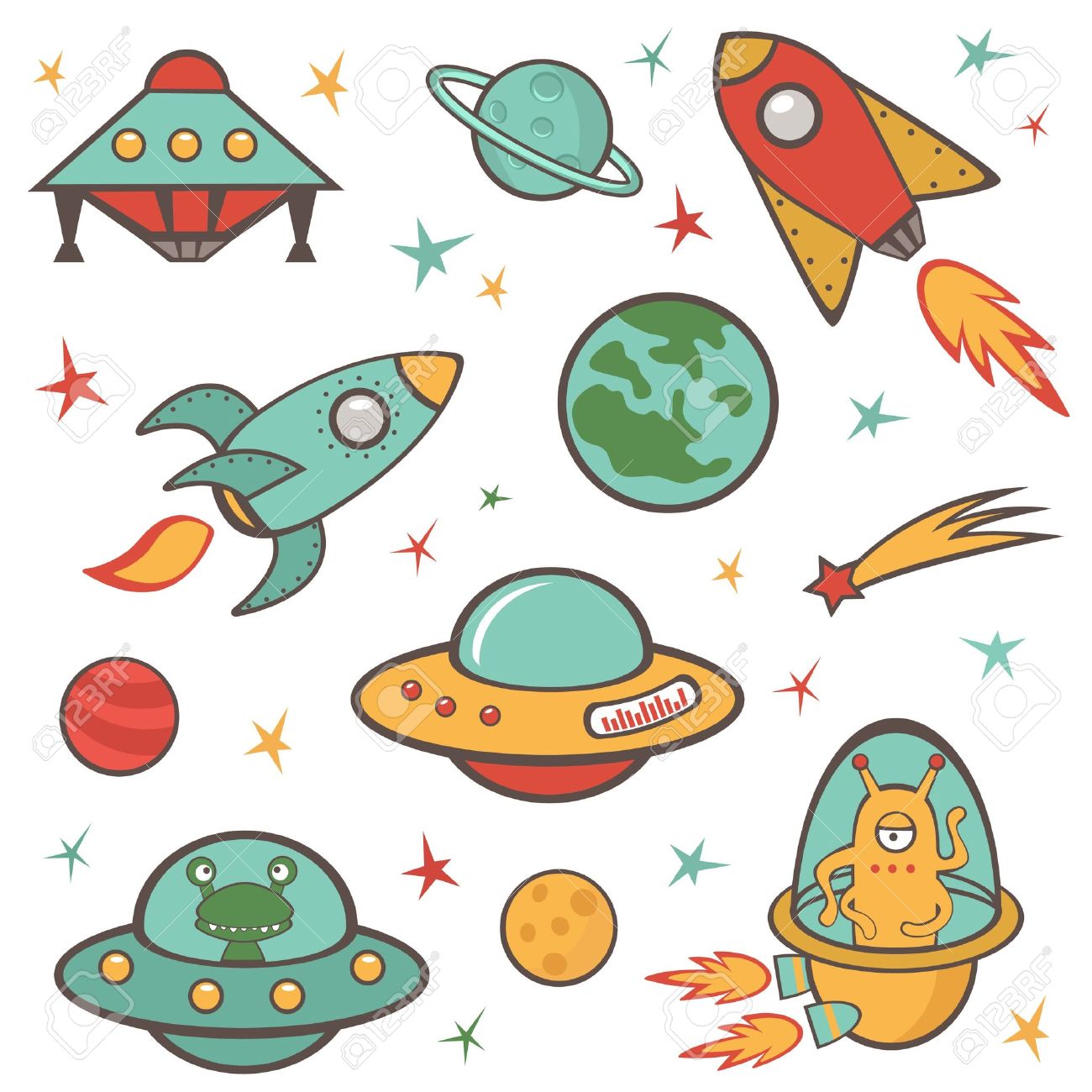 カラフルな宇宙ステッカー コレクションのイラスト素材 ベクタ Image