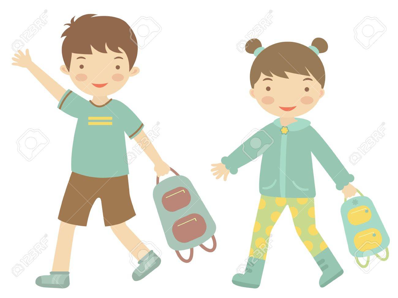 歩いてかわいい学校の子供たちのイラストのイラスト素材 ベクタ Image