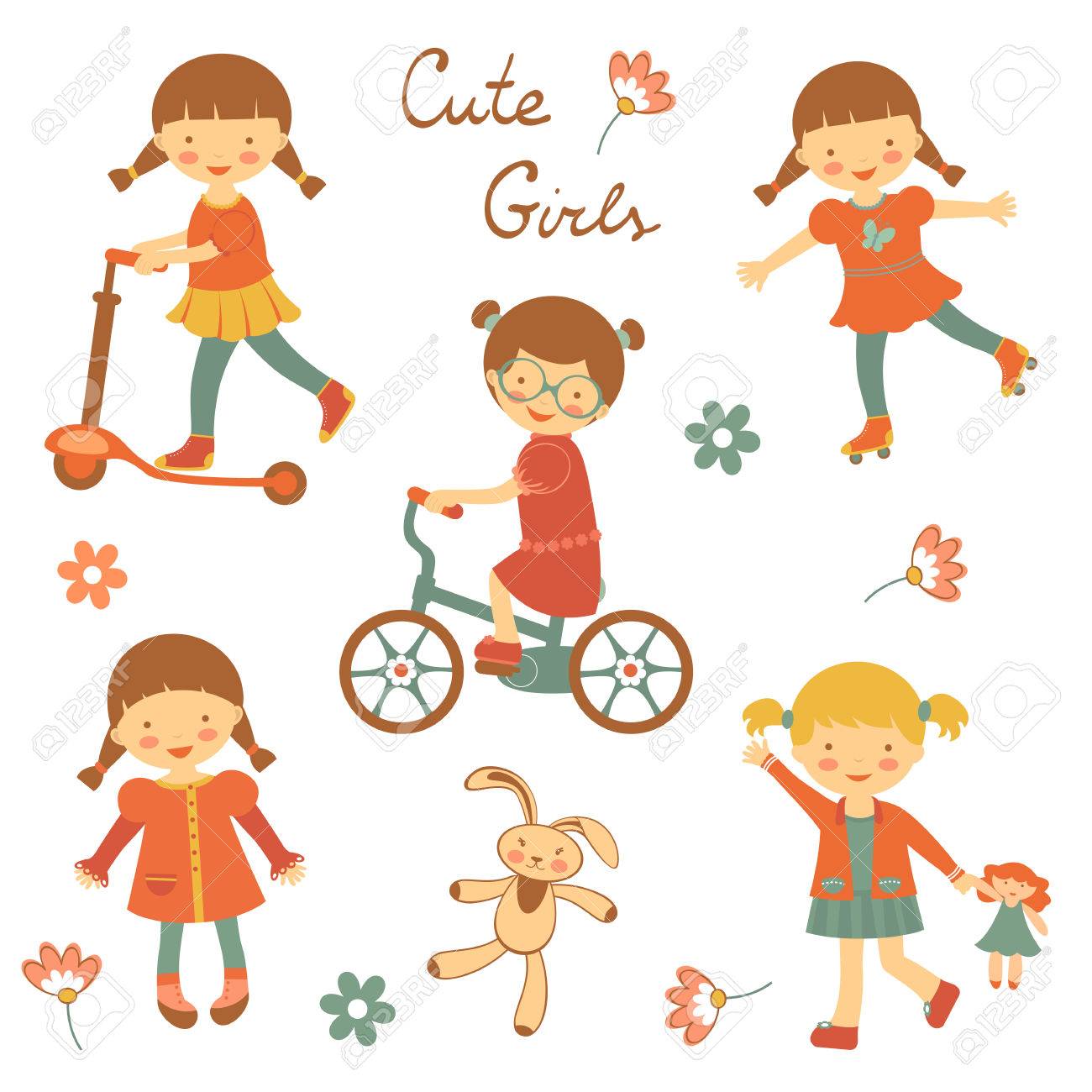 かわいい女の子キャラクターのカラフルなコレクションです ベクトル イラストのイラスト素材 ベクタ Image かわいい女の子キャラクターのカラフルなコレクションです ベクトル イラストのイラスト素材 ベクタ Image
