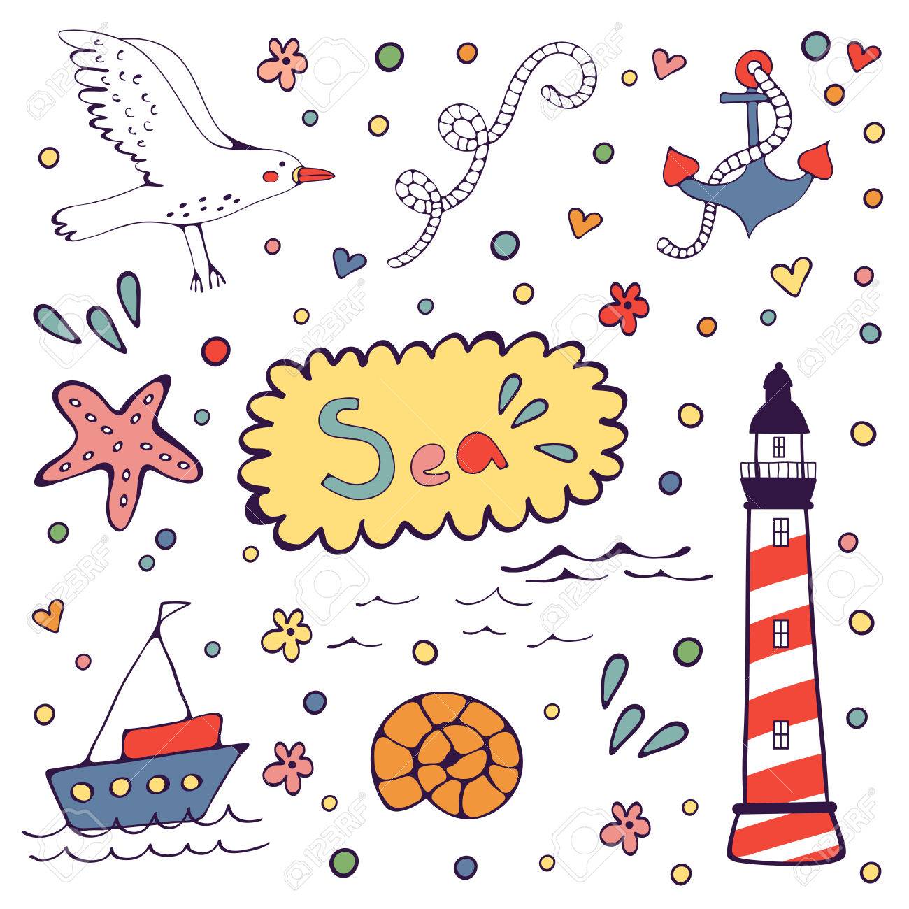 海のいたずら書き かわいい海関連手描きグラフィック要素がベクトル形式でのイラスト素材 ベクタ Image 海のいたずら書き かわいい海関連手描きグラフィック要素がベクトル形式でのイラスト素材 ベクタ Image