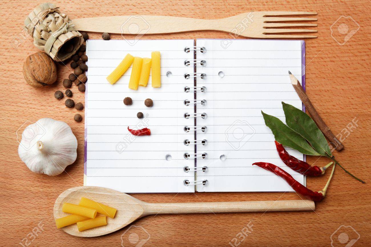 notebook for recipes and spices on wooden table - 15161131 notebook for recipes and spices on wooden table - 15161131